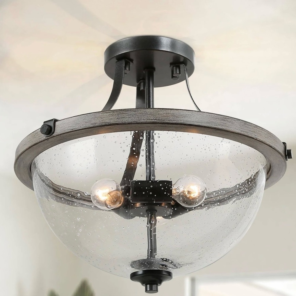 New 3 light Modern wood look semi flush mount Ceiling Light Fixture
